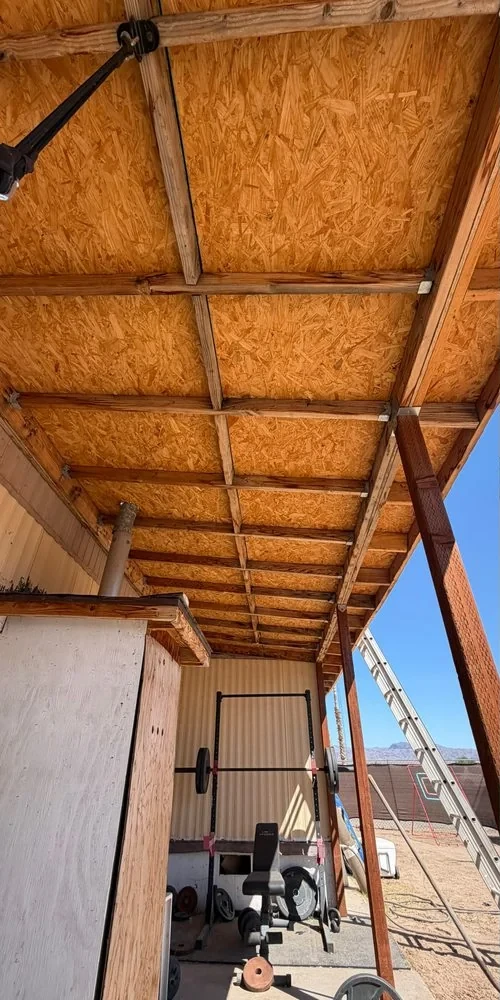Before: unfinished porch roof structure
